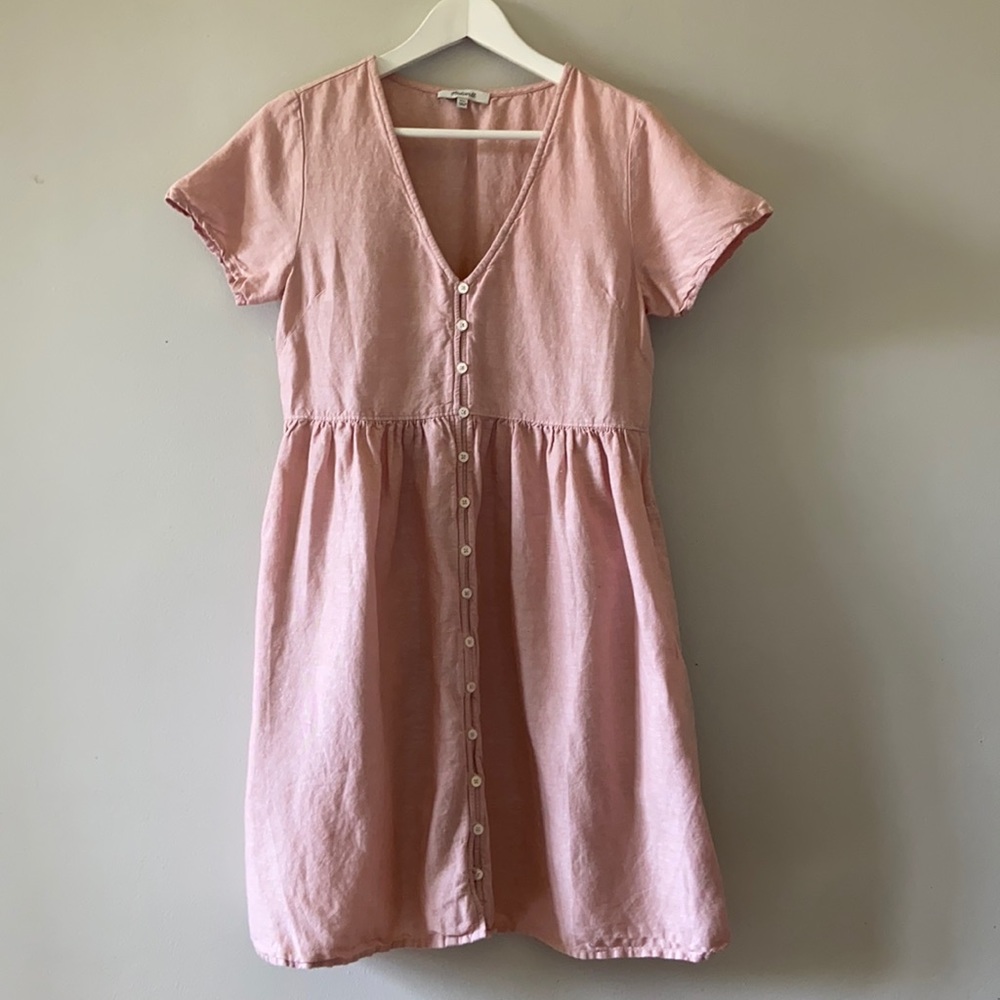 MADEWELL Pink Linen-Blend Dress with Pockets